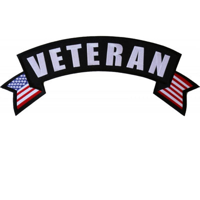 Daniel Smart Veteran Rocker With Flags Embroidered Iron On Patch, 15 x 6 inches - American Legend Rider