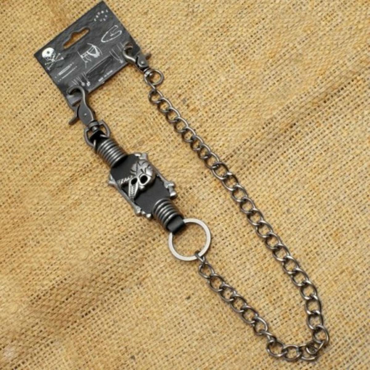 Daniel Smart Wallet Chain with skull metal rings and leather designs - American Legend Rider