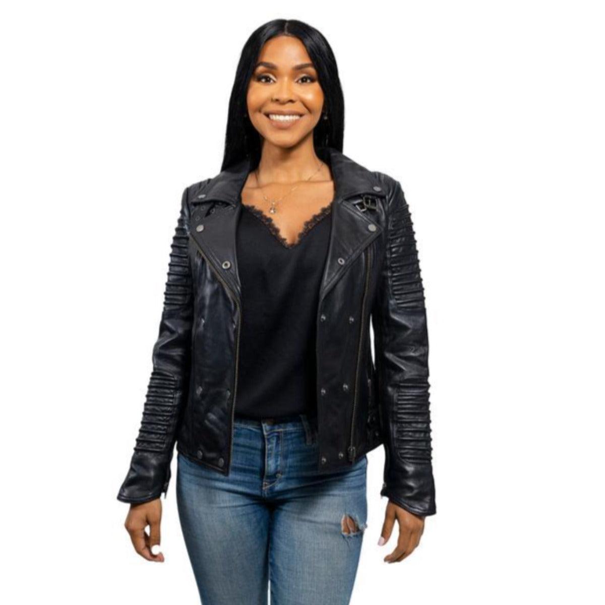 First Manufacturing Queens - Women's Fashion Lambskin Leather Jacket, Black - American Legend Rider