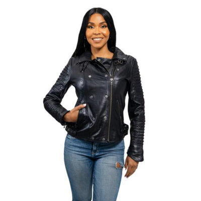 First Manufacturing Queens - Women's Fashion Lambskin Leather Jacket, Black - American Legend Rider