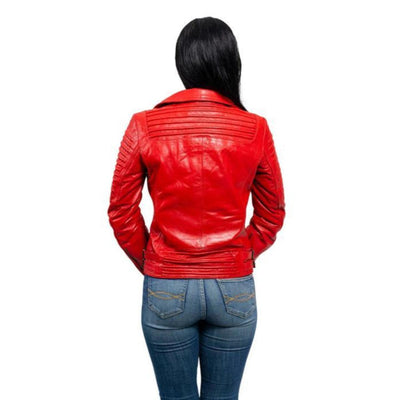 First Manufacturing Queens - Women's Fashion Lambskin Leather Jacket, Fire Red - American Legend Rider