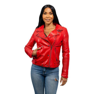 First Manufacturing Queens - Women's Fashion Lambskin Leather Jacket, Fire Red - American Legend Rider