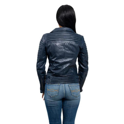 First Manufacturing Queens - Women's Fashion Lambskin Leather Jacket, Navy Blue - American Legend Rider