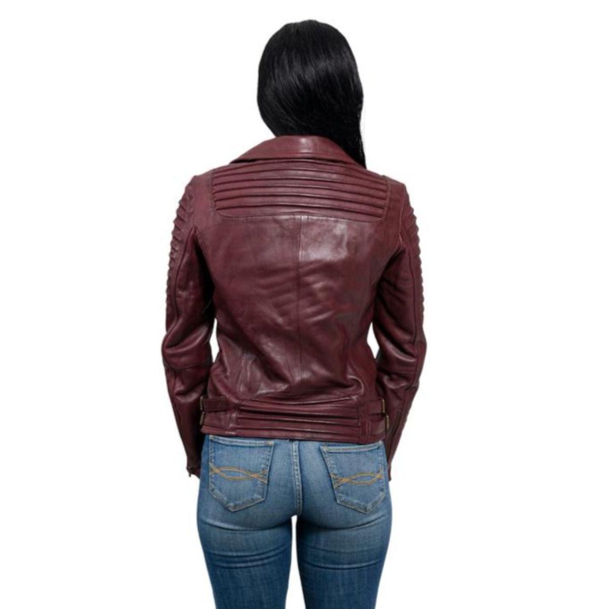 First Manufacturing Queens - Women's Fashion Lambskin Leather Jacket, Oxblood - American Legend Rider