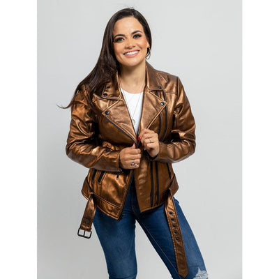 First Manufacturing Hazel - Women's Lambskin Leather Jacket, Bronze - American Legend Rider