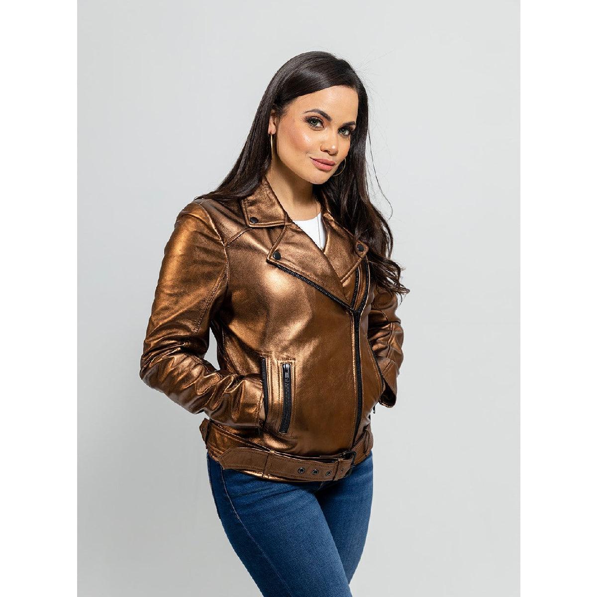 First Manufacturing Hazel - Women's Lambskin Leather Jacket, Bronze - American Legend Rider