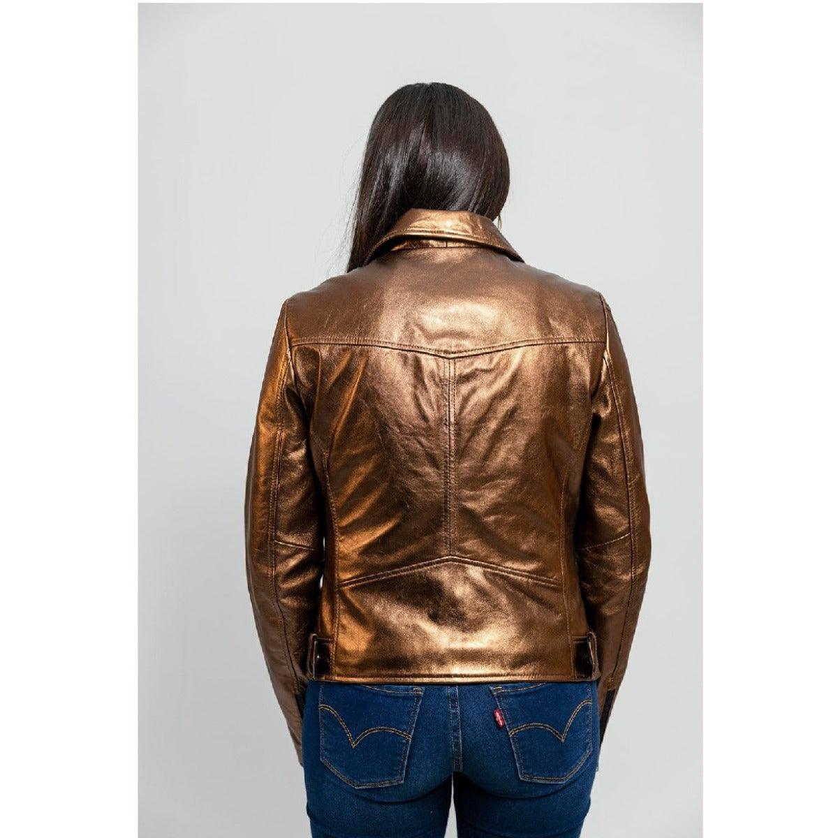 First Manufacturing Hazel - Women's Lambskin Leather Jacket, Bronze - American Legend Rider