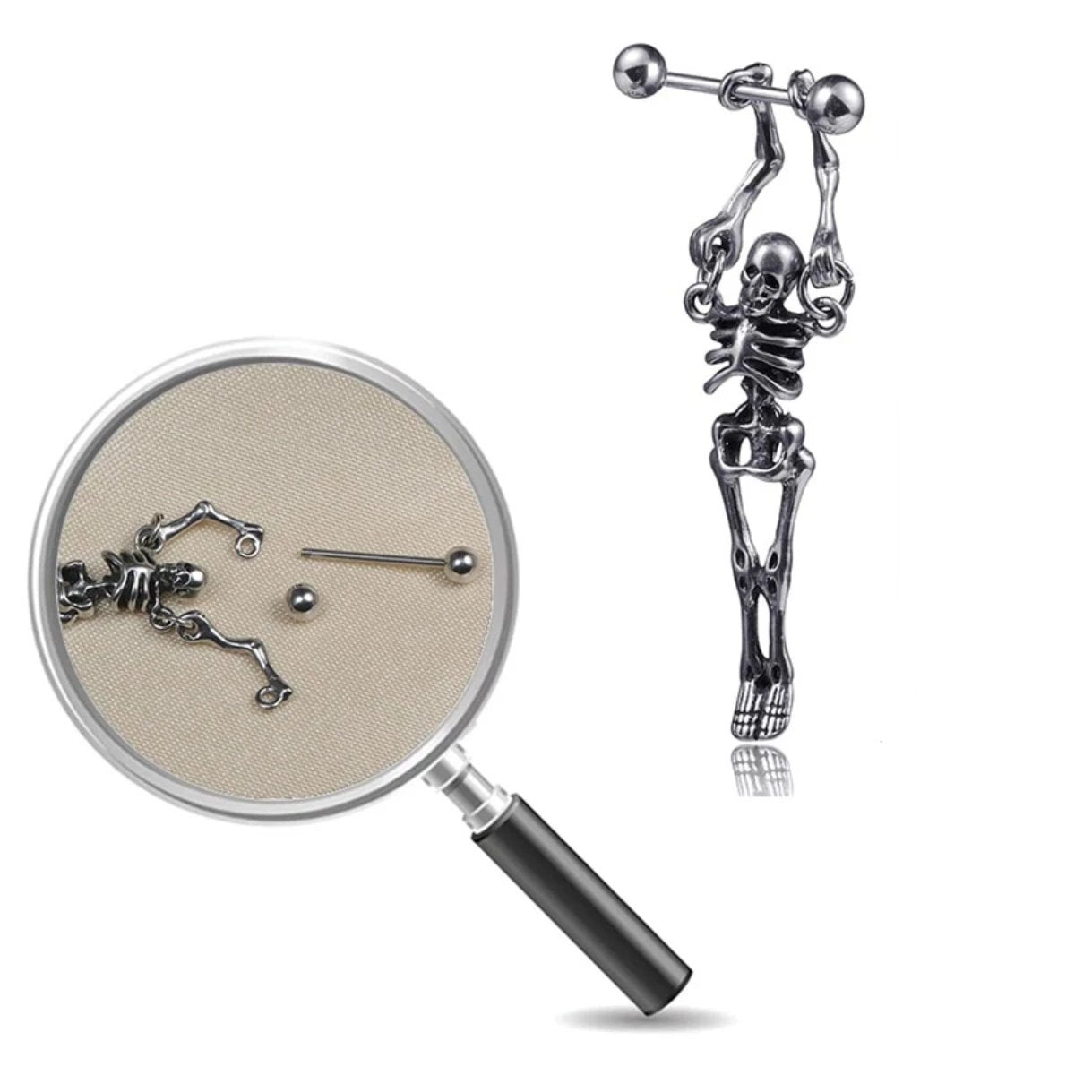 Stainless Steel Skeleton Stud Earring, 0.8 x 1.6 in