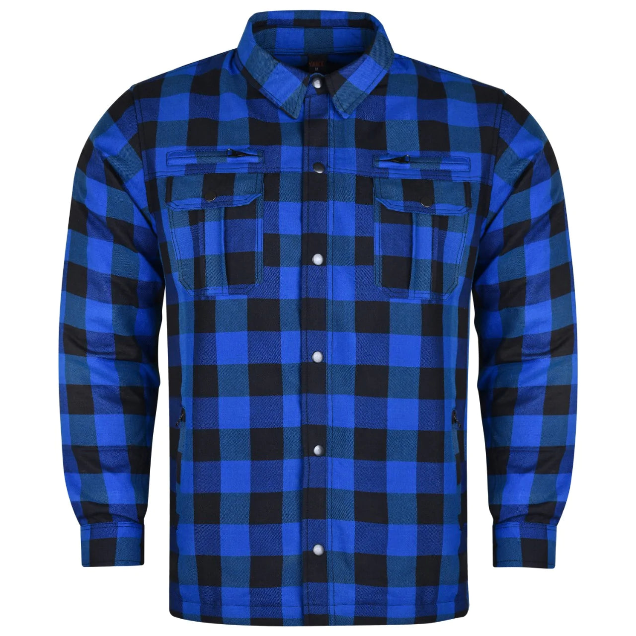 Vance Leather Riding Shirts with Waterproof Zippers & Optional C.E. Armor made from durable cotton flannel, featuring front pockets with white buttons.