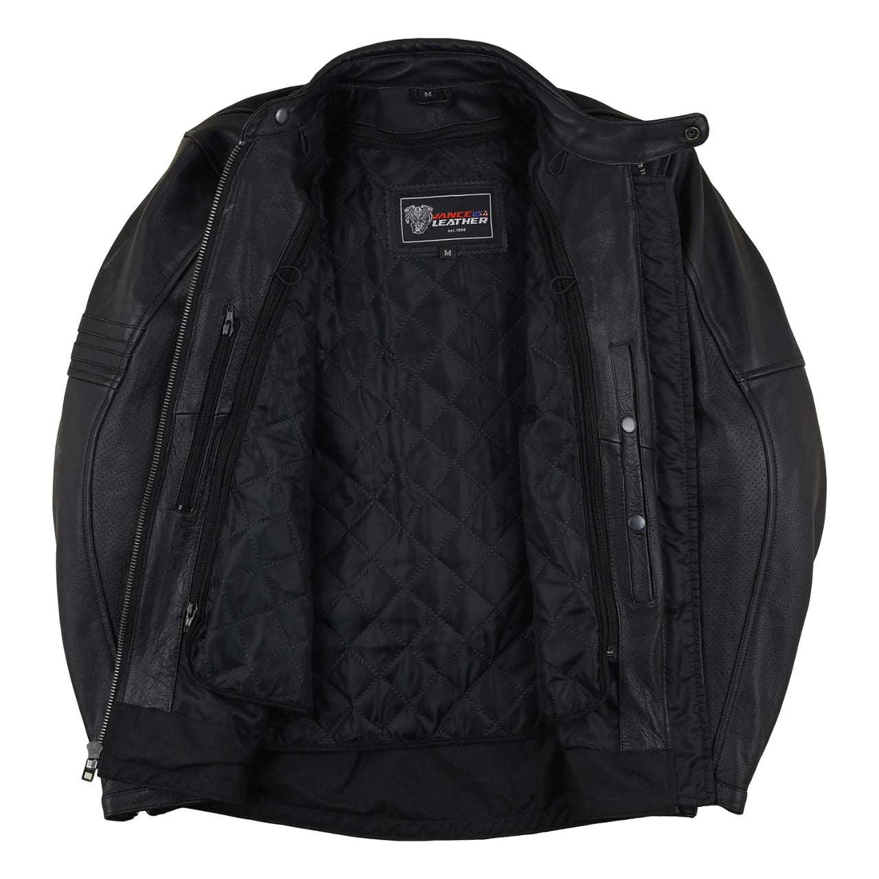 Vance Men's Commuter Cafe Racer Motorcycle Leather Jacket with Armor