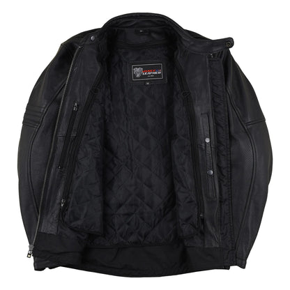 Vance Men's Commuter Cafe Racer Motorcycle Leather Jacket with Armor