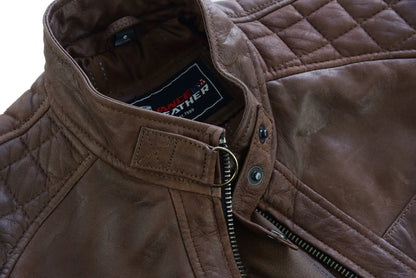Vance Leathers' Men's Cafe Racer Lambskin Motorcycle Leather Jacket