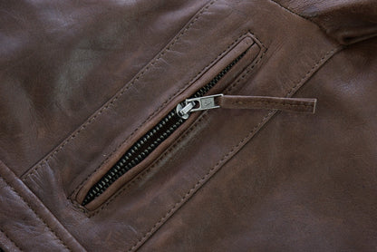 Vance Leathers' Men's Cafe Racer Lambskin Motorcycle Leather Jacket