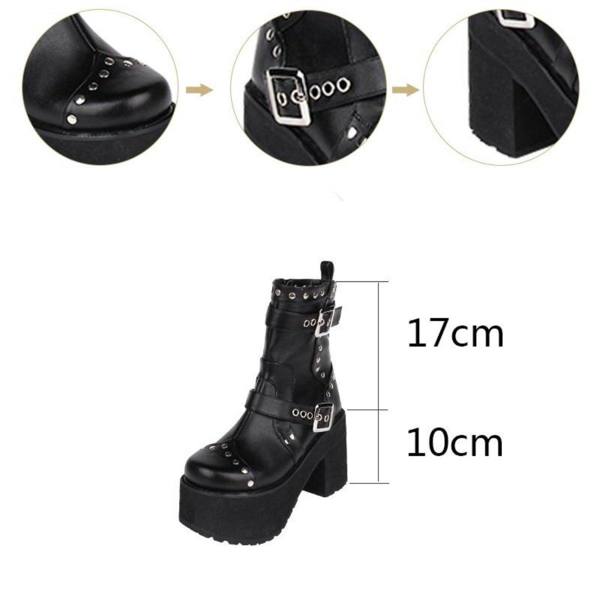 Women's Buckle Straps Studded High Heel Boots - American Legend Rider