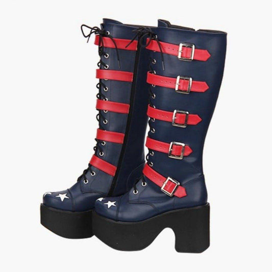 Women's High Heel Buckle Straps Boots with Stars - American Legend Rider