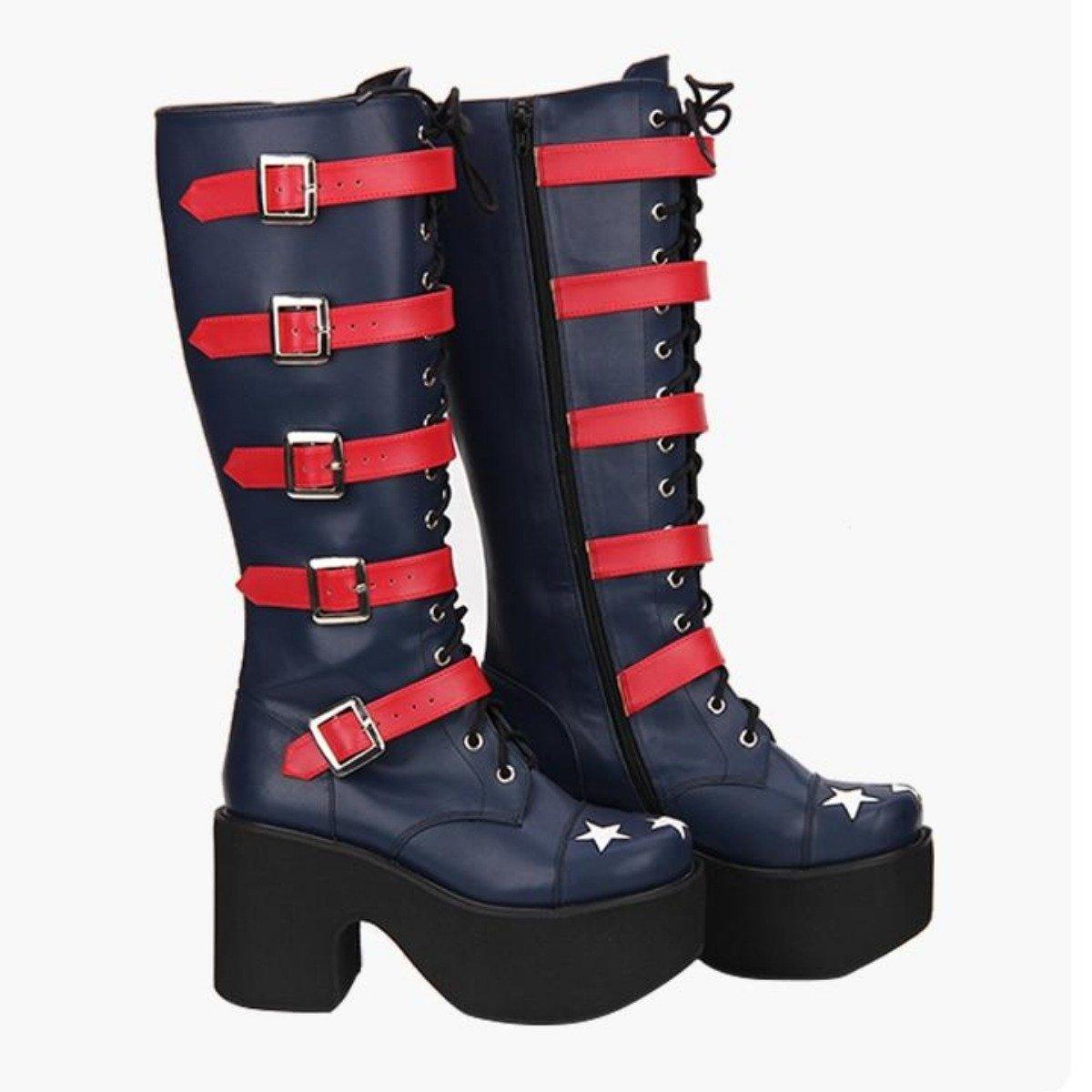 Women's High Heel Buckle Straps Boots with Stars - American Legend Rider