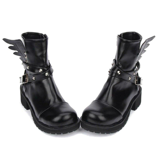 Women's Rivet Buckle Strap & Wings Punk Boots - American Legend Rider