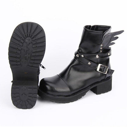 Women's Rivet Buckle Strap & Wings Punk Boots - American Legend Rider