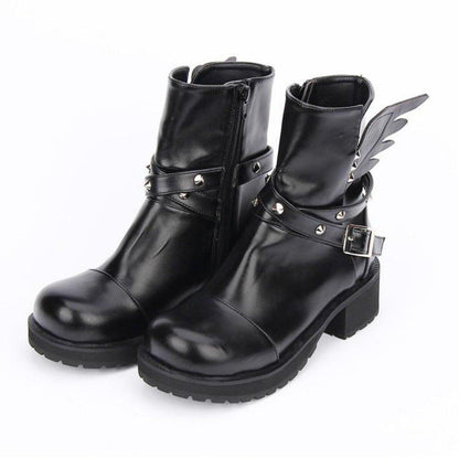 Women's Rivet Buckle Strap & Wings Punk Boots - American Legend Rider