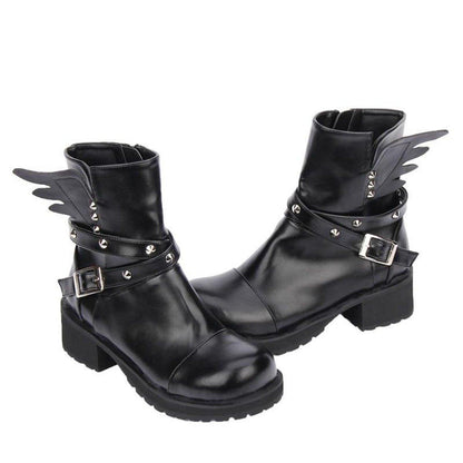 Women's Rivet Buckle Strap & Wings Punk Boots - American Legend Rider