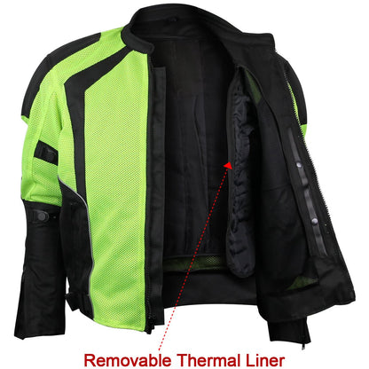 Vance Leather Men's Hi-Vis Mesh Motorcycle Jacket with CE Armor