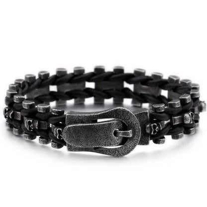 Skull Braided Leather Bracelet - American Legend Rider