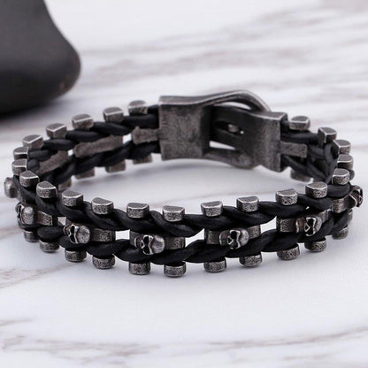 Skull Braided Leather Bracelet - American Legend Rider