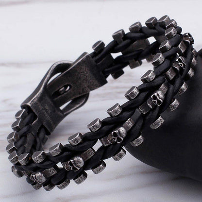 Skull Braided Leather Bracelet - American Legend Rider