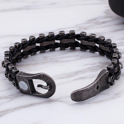 Skull Braided Leather Bracelet - American Legend Rider