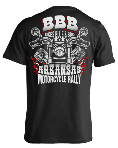 Bikes, Blues & BBQ Arkansas Motorcycle Rally T-Shirt, Cotton, Black - American Legend Rider