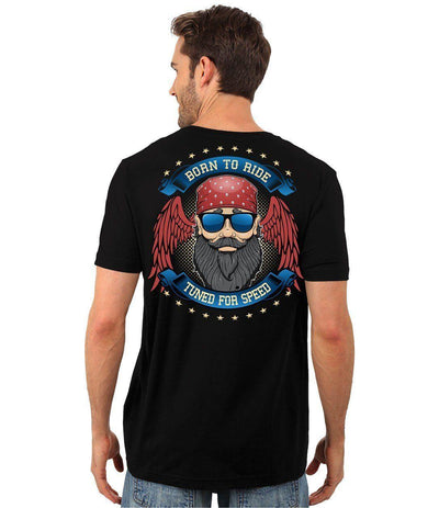 Men's "Born To Ride, Tuned For Speed" T-shirt , Unisex Fit, Polyester/Cotton, S-6XL, Black - American Legend Rider