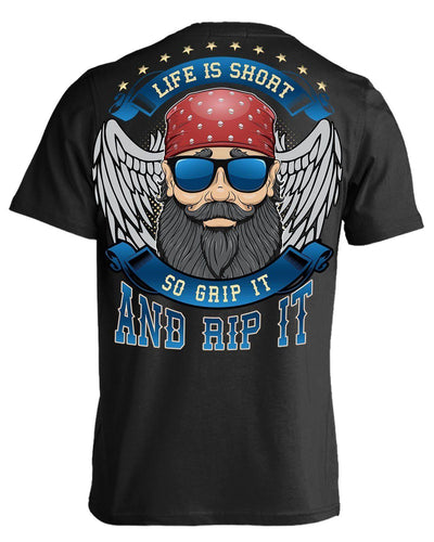 Life Is Short So Grip It And Rip It T-Shirt, Cotton, Black - American Legend Rider
