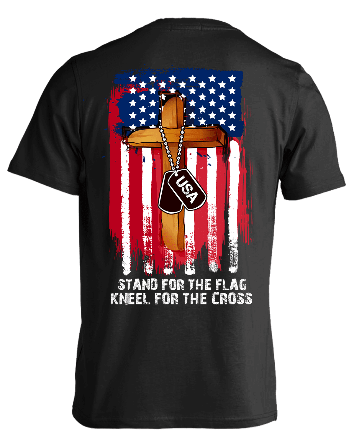 Veterans Day T-Shirt - Stand For The Flag, Kneel For The Cross T-Shirt, Cotton, Black - American Legend Rider