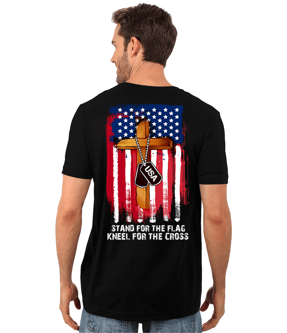 Veterans Day T-Shirt - Stand For The Flag, Kneel For The Cross T-Shirt, Cotton, Black - American Legend Rider