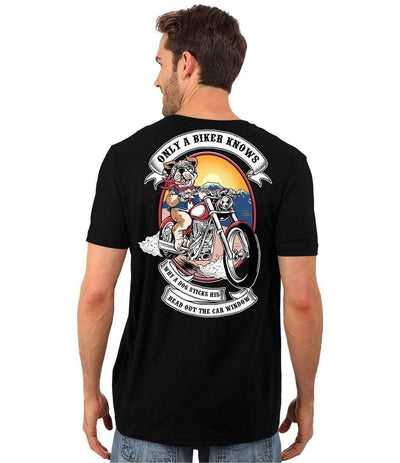 Only A Biker Knows Why A Dog Sticks His Head Out Of The Car Window T-Shirt, Cotton, Black - American Legend Rider