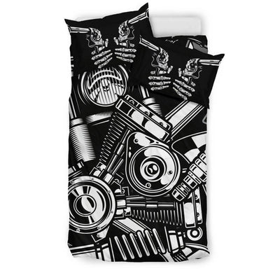 Biker Tools Bedding Set (1 Duvet Cover, 2 Pillowcases), Polyester, Size Twin-Queen-King, Black/White - American Legend Rider