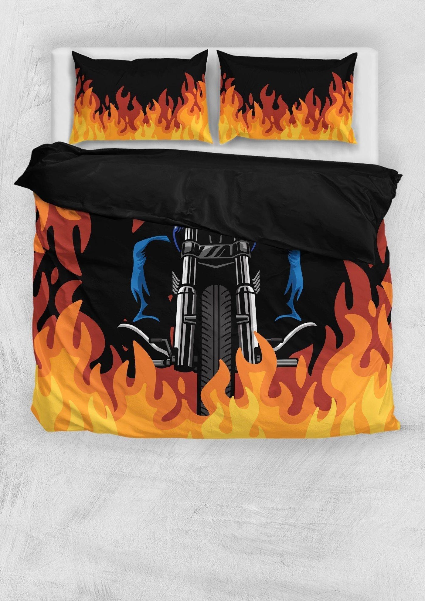 Mad Rider Bedding Set (1 Duvet Cover, 2 Pillowcases), Brushed Polyester, Black/Orange - American Legend Rider