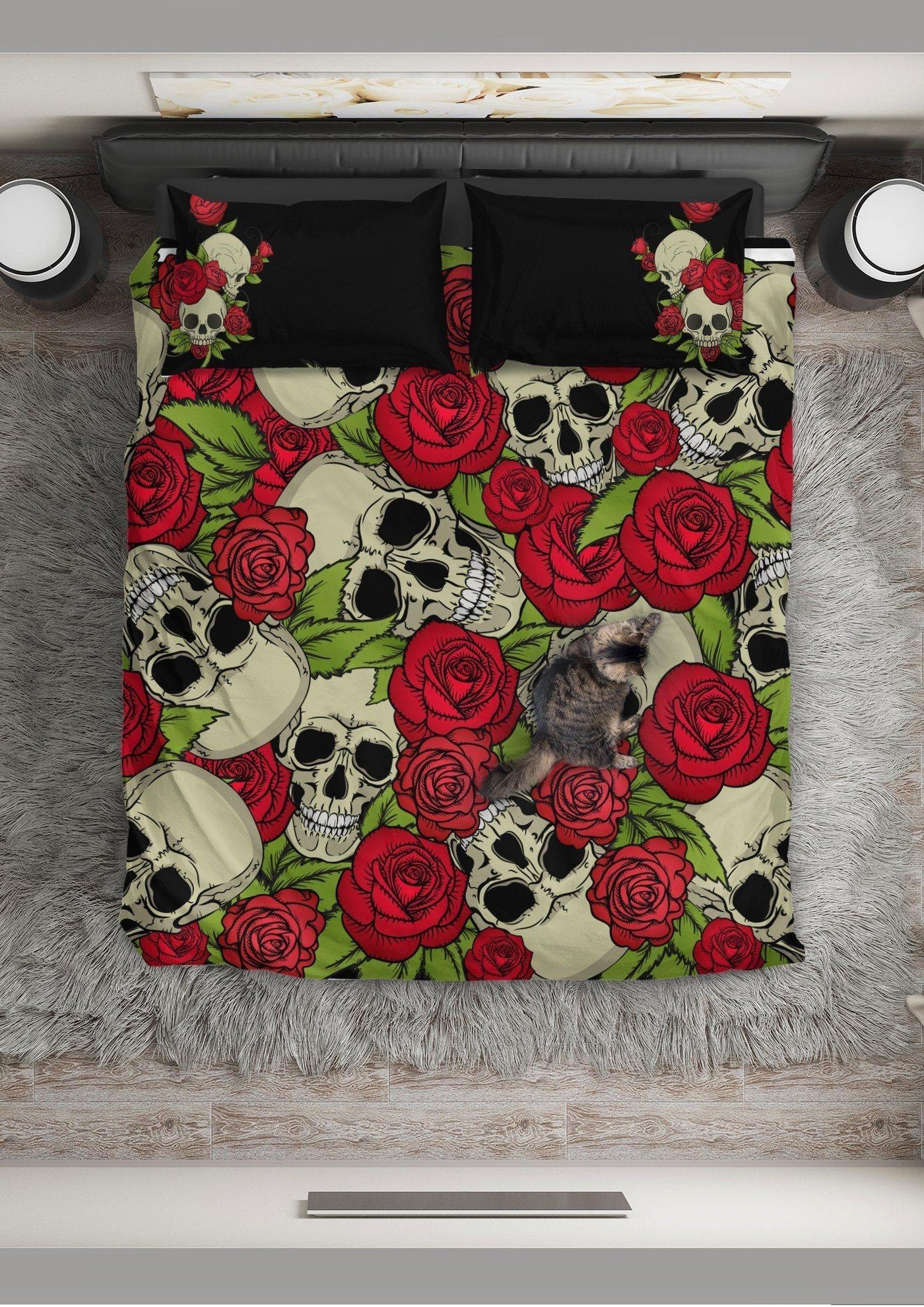 Skull & Roses Bedding Set, Polyester, Twin/Queen/King Size - American Legend Rider