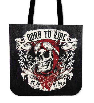 Skull Born to Ride Tote Bag, Poly-Cotton, 14" Shoulder Straps, Black - American Legend Rider