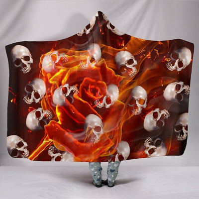 Fire Rose Skulls Hooded Blanket - American Legend Rider