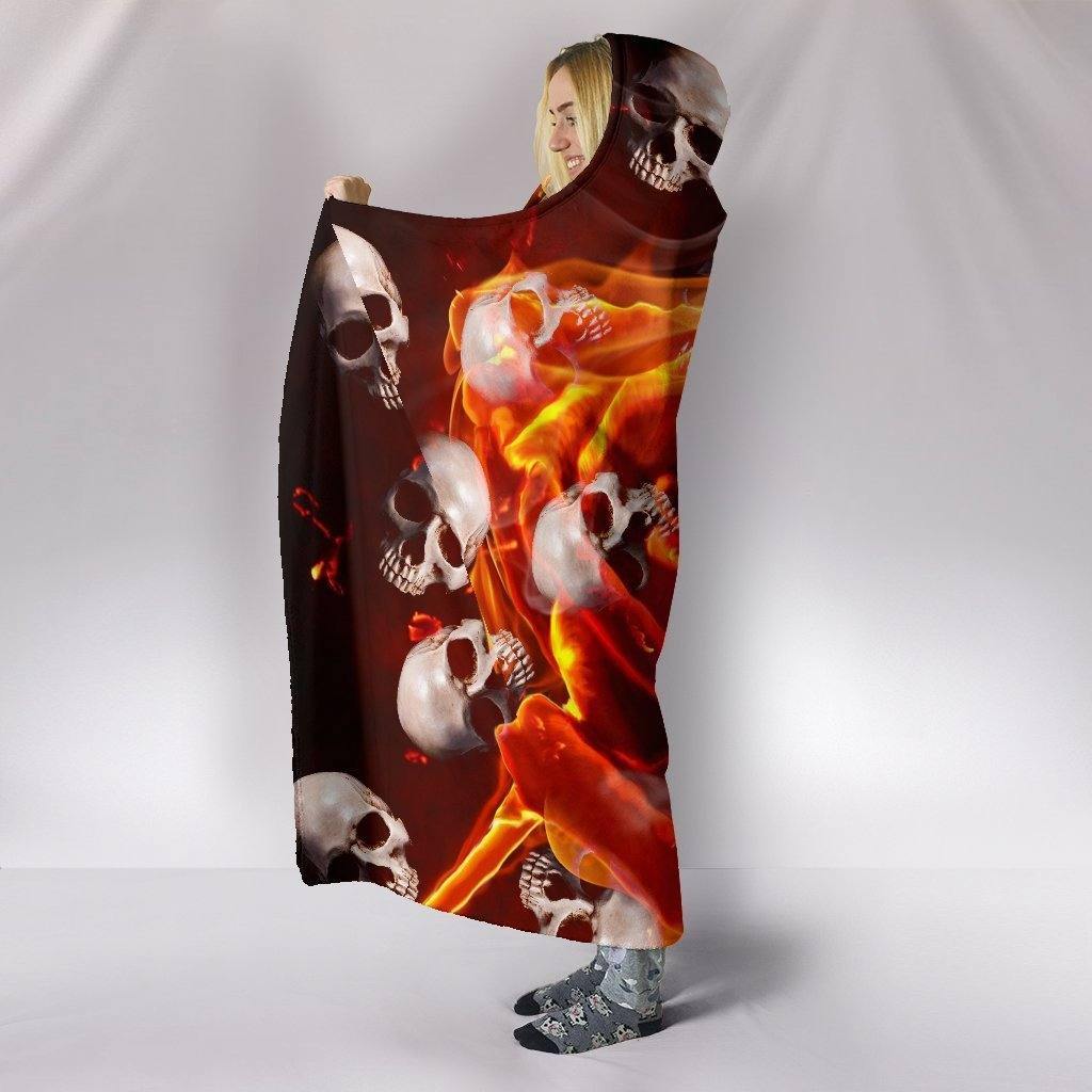Fire Rose Skulls Hooded Blanket - American Legend Rider