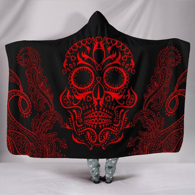 Black Mandala Red Skull Hooded Blanket Ultra-Soft Polyester Blanket - American Legend Rider