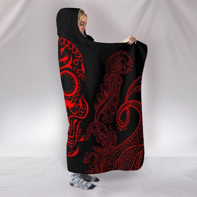 Black Mandala Red Skull Hooded Blanket Ultra-Soft Polyester Blanket - American Legend Rider