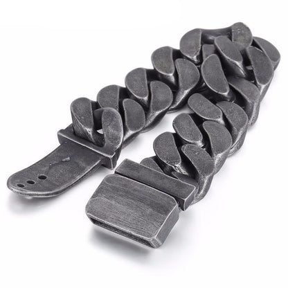 316L Stainless Steel/Enamel Big Boys Heavy Thick Chain Bracelet, 9" x 0.9", Gray - American Legend Rider