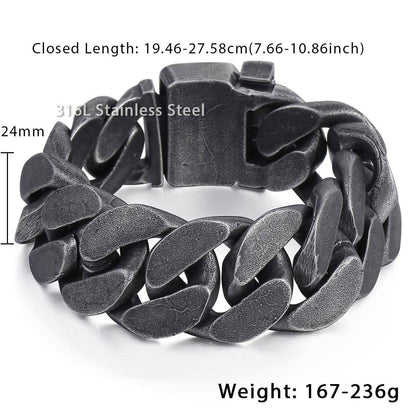 316L Stainless Steel/Enamel Big Boys Heavy Thick Chain Bracelet, 9" x 0.9", Gray - American Legend Rider