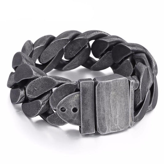 316L Stainless Steel/Enamel Big Boys Heavy Thick Chain Bracelet, 9" x 0.9", Gray - American Legend Rider