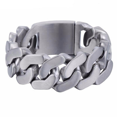 Stainless Steel Heavy Thick Chain Bracelet, Width 1 in, Thickness 0.2 in, Silver
