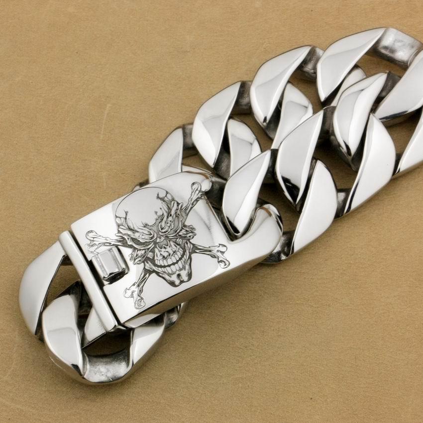 Men's 316L Stainless Steel Handmade Pirate Link Bracelet, 1" Wide, 0.3" Thick, Silver Tone