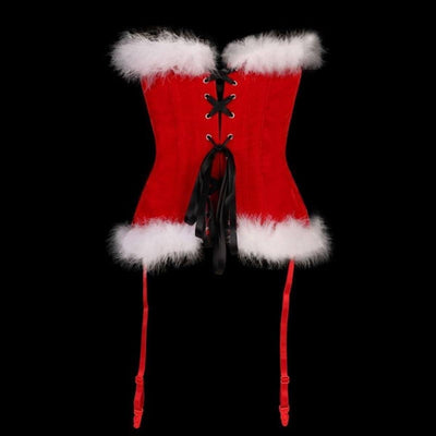 Women's Sexy Red Christmas Corset Overbust w/ White Artificial Fur Trim, Polyester - American Legend Rider