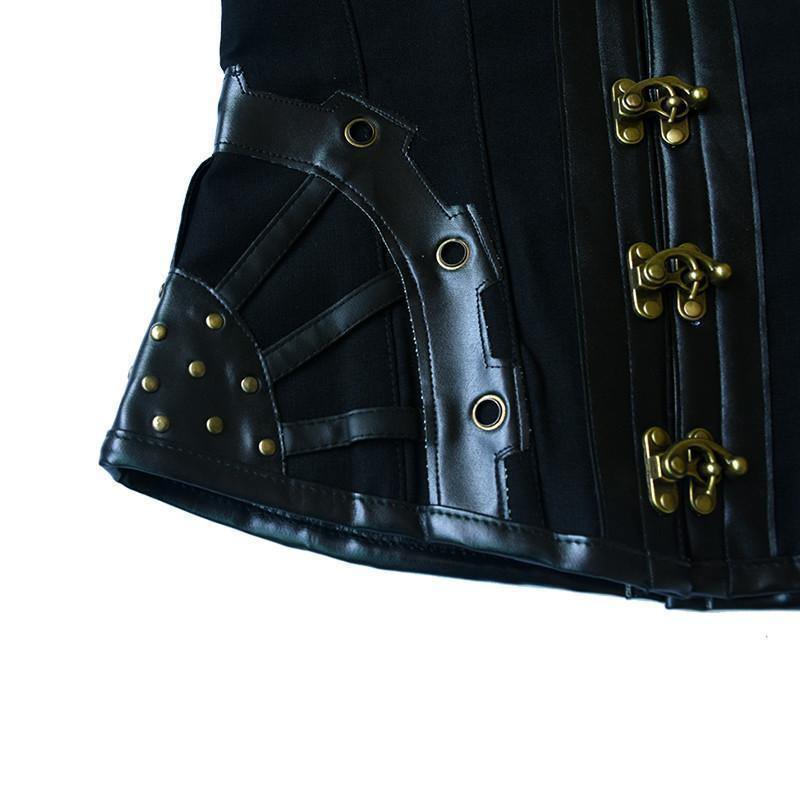 Vintage Steampunk Corset Overbust for Women, Polyester/Spandex, Black - American Legend Rider